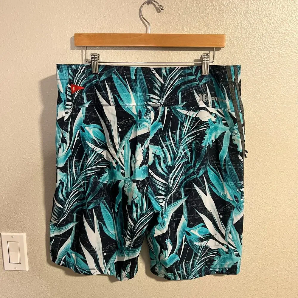 Hurley Men's Blue Tropical Print Swim Trunks Size 34 - Picture 4 of 5